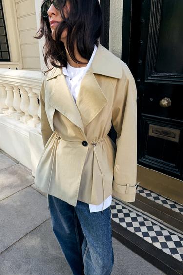 DRAWSTRING DOUBLE-BREASTED TRENCH JACKET — Ecru / Beige 1
