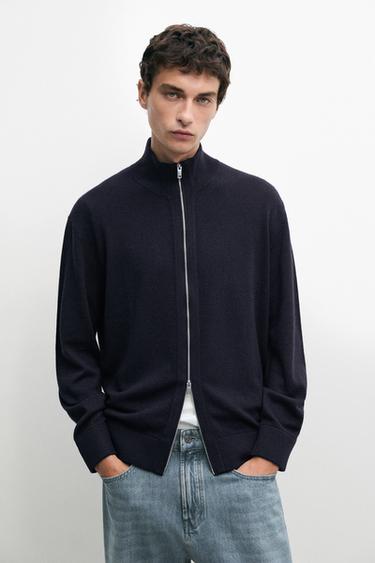 Zara Wool blend cardigan with zip detail - Navy blue