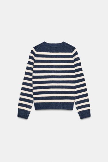 GILET EN MAILLE RAYÉ - Écru / Bleu de Zara - Image 6