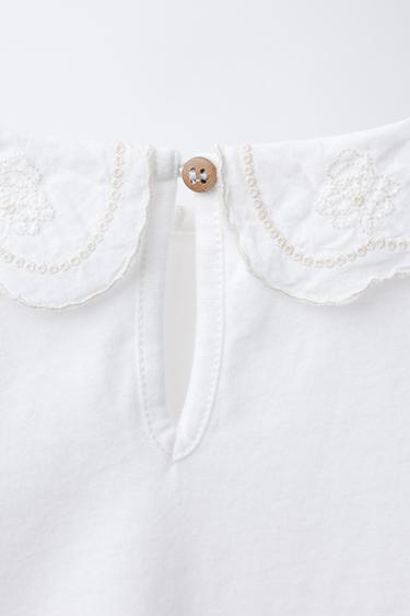 T-SHIRT COL BRODÉ - Écru de Zara - Image 3