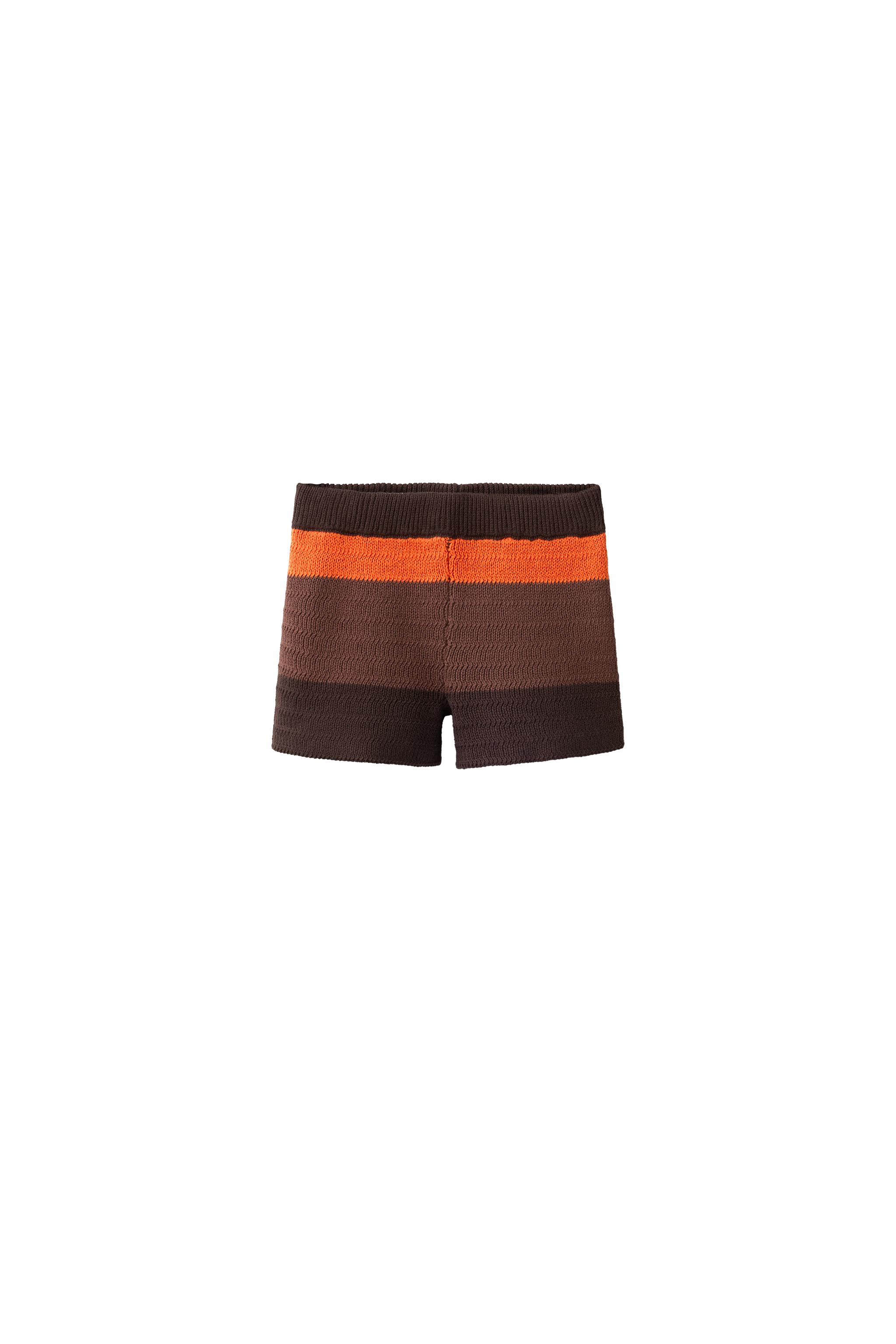 CONTRAST STRIPE CROCHET KNIT SHORTS - Brown | ZARA Canada