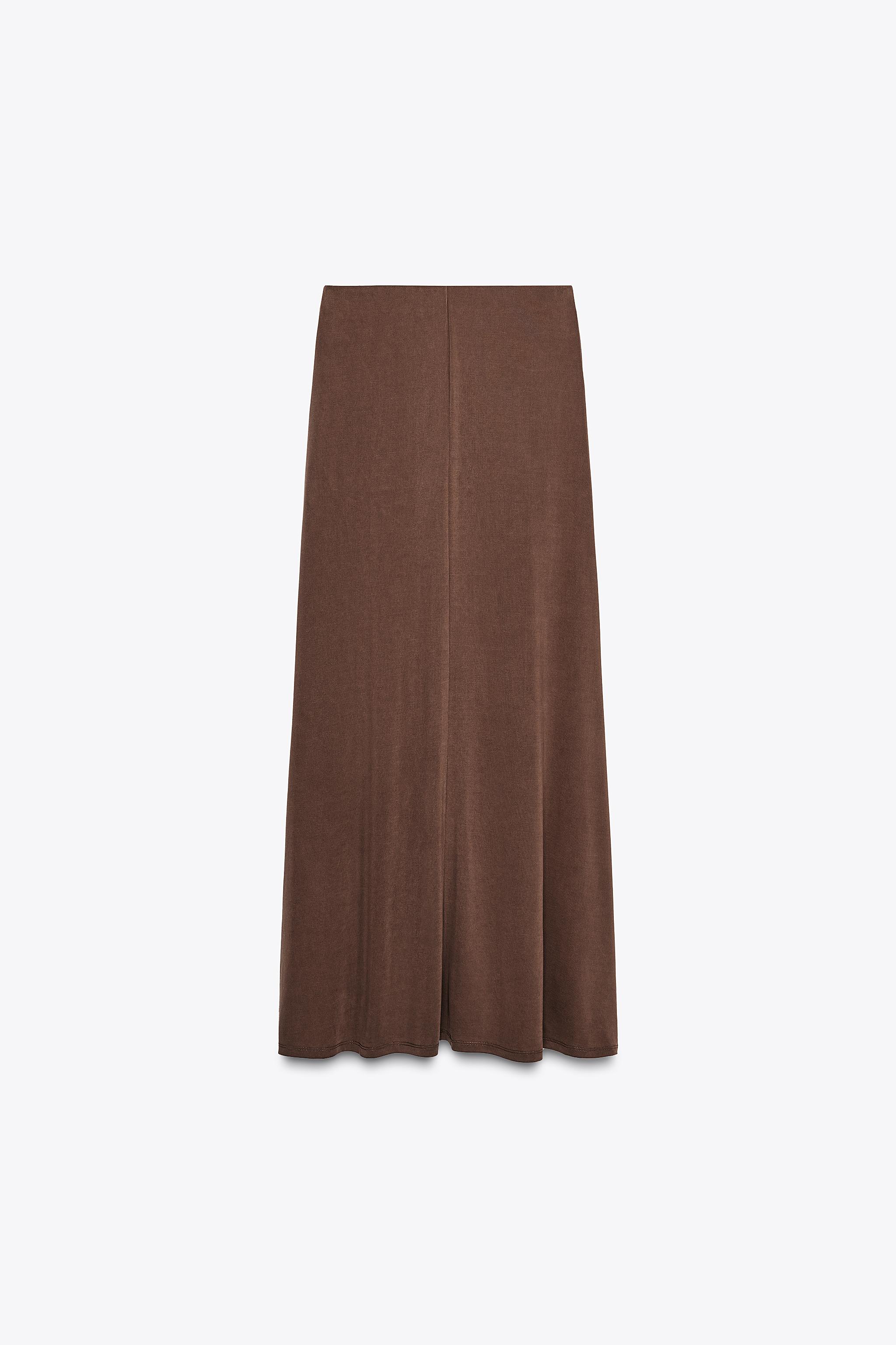 【ZARA】幅広ゴムウエストミディ丈スカート ダークブラウン 428.jpg