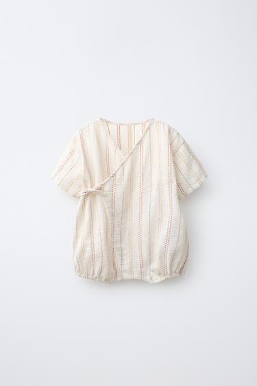 KIMONO-KRUIPPAKJE MET CONTRASTSTIKSELS - Ecru van Zara