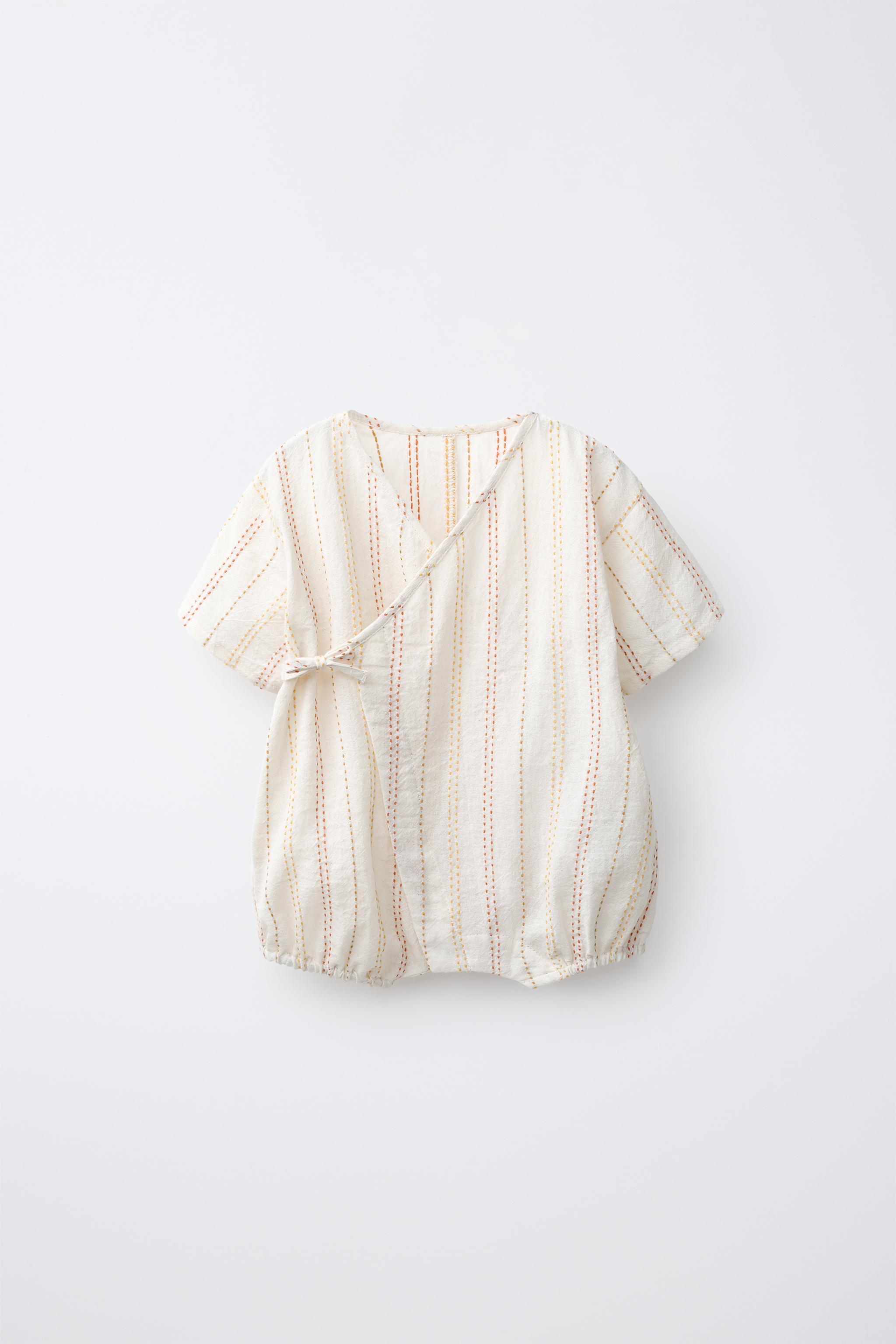 CONTRAST TOPSTITCHING KIMONO ROMPER