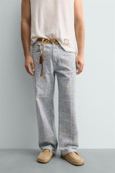 GEOMETRIC PRINT RELAXED FIT JEANS - Light blue by Zara