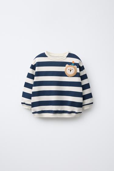 STRIPED SWEATSHIRT WITH LION PATCH - Navy / White by Zara