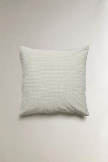 CHECK SEERSUCKER COTTON PILLOWCASE - Green by Zara - Image 2