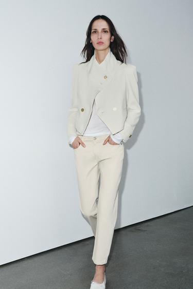 ZW COLLECTION MID-WAIST CIGARETTE JEANS - Ecru by Zara