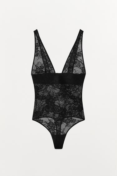 BODY AVEC POLYAMIDE ET DENTELLE - Noir de Zara - Image 3