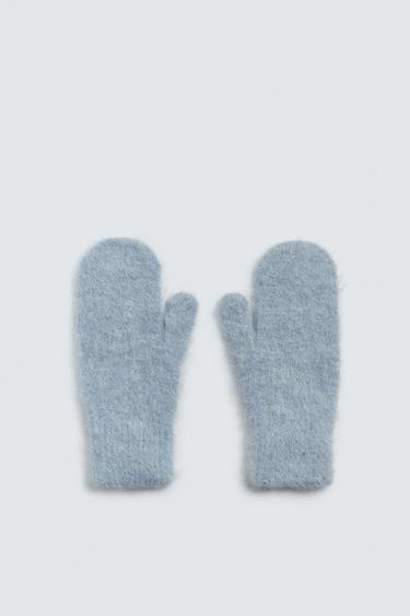 ALPACA BLEND KNIT MITTENS - Sky blue by Zara