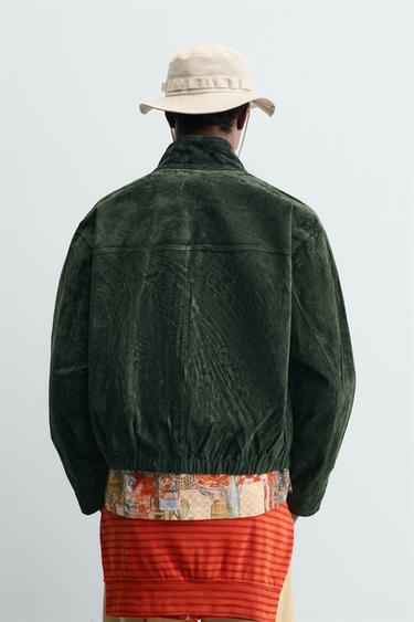REGULAR FIT LEATHER SUEDE JACKET GABRIEL AZEVEDO X ZARA - Green by Zara