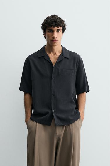 Zara RELAXED FIT FLOWY SHIRT - Blue gray
