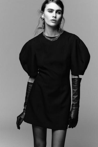 Zara SHORT BALLOON SLEEVE DRESS - Black