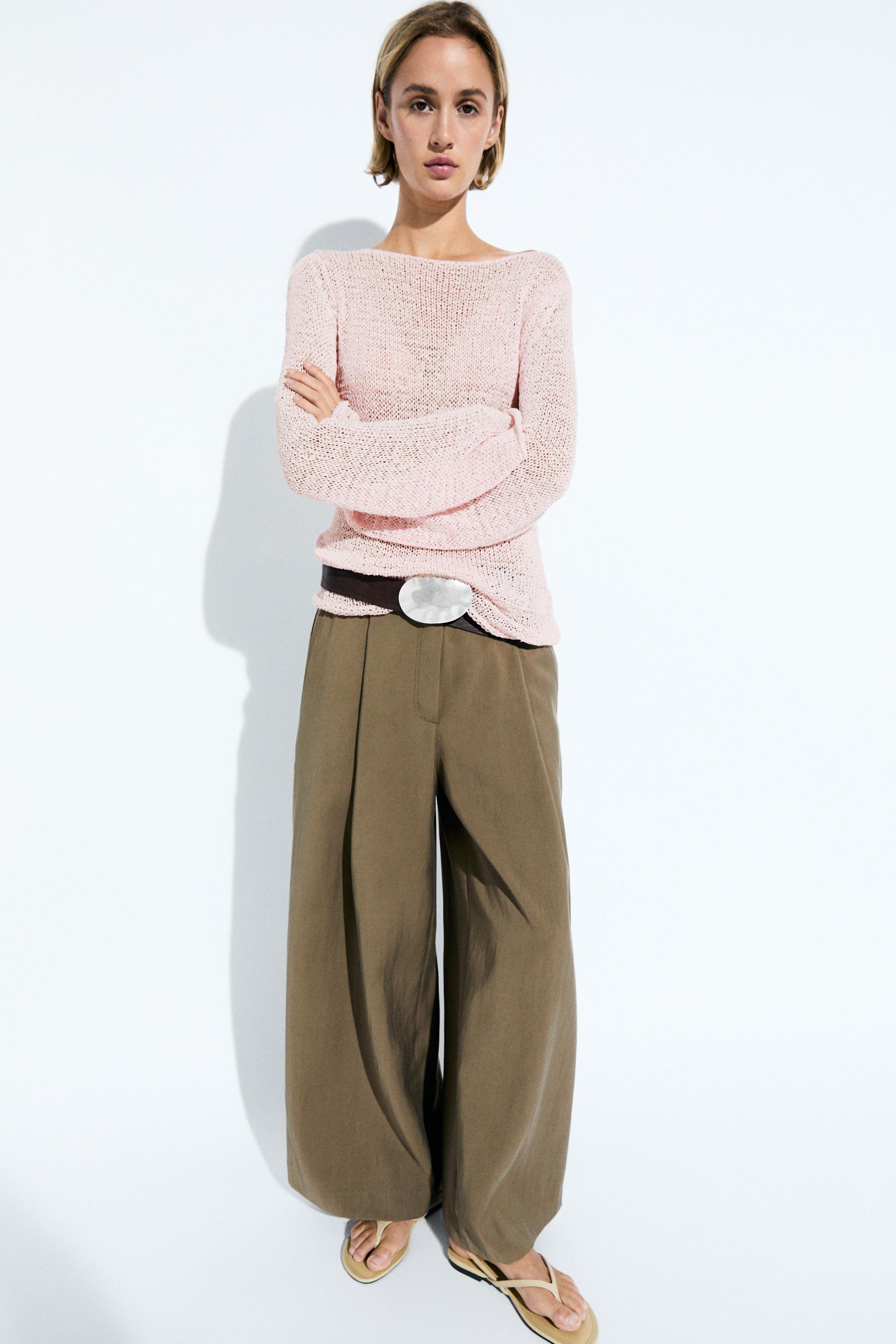 Flowing cropped wide-leg pants — Mid khaki
