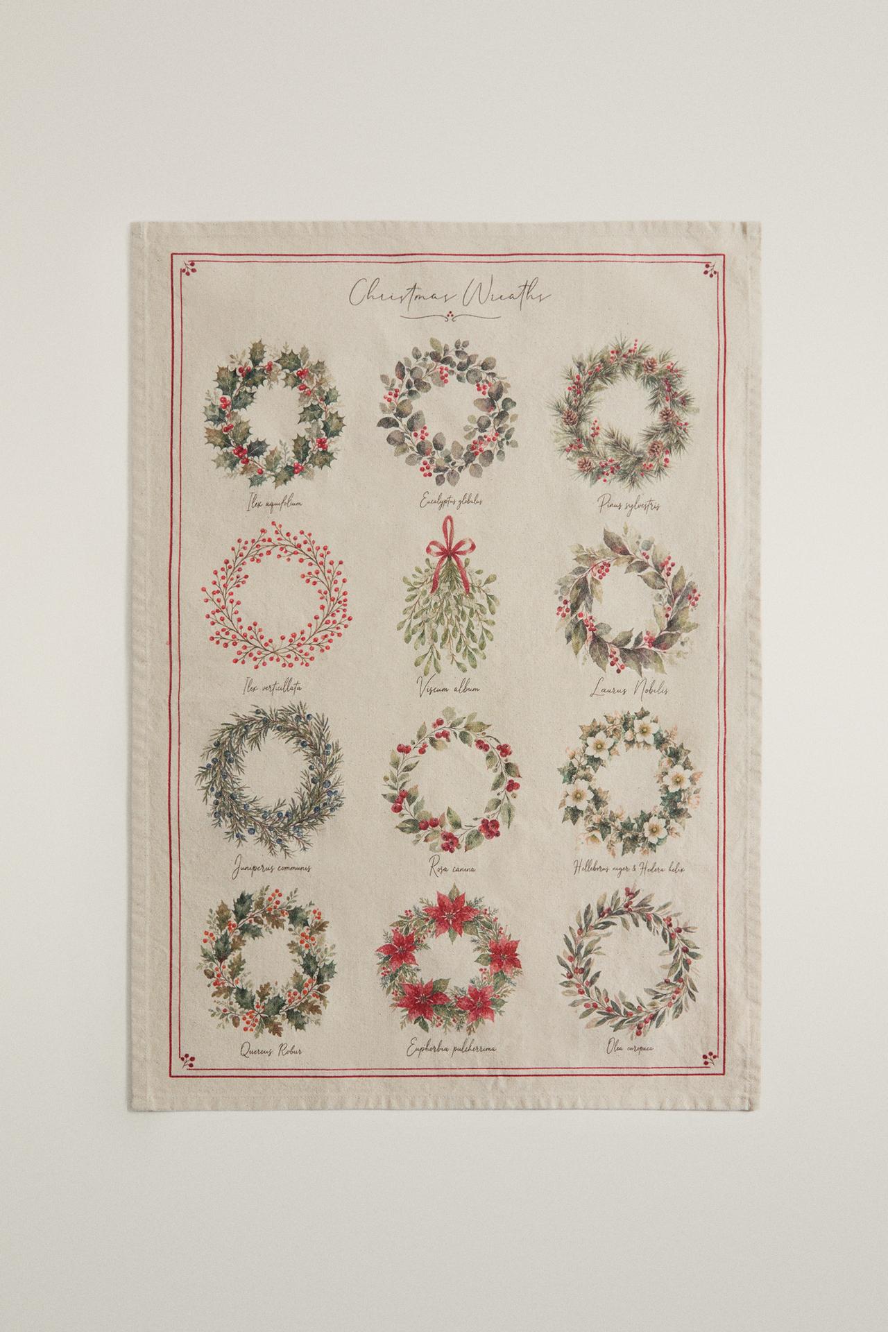 CHRISTMAS WREATH TEA TOWEL (PACK OF 2) — Green