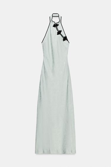 ROBE MI-LONGUE JACQUARD À BRANDEBOURGS - Vert d'eau de Zara - Image 4