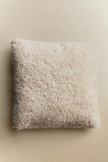 Zara FAUX FUR THROW PILLOW COVER - Ecru