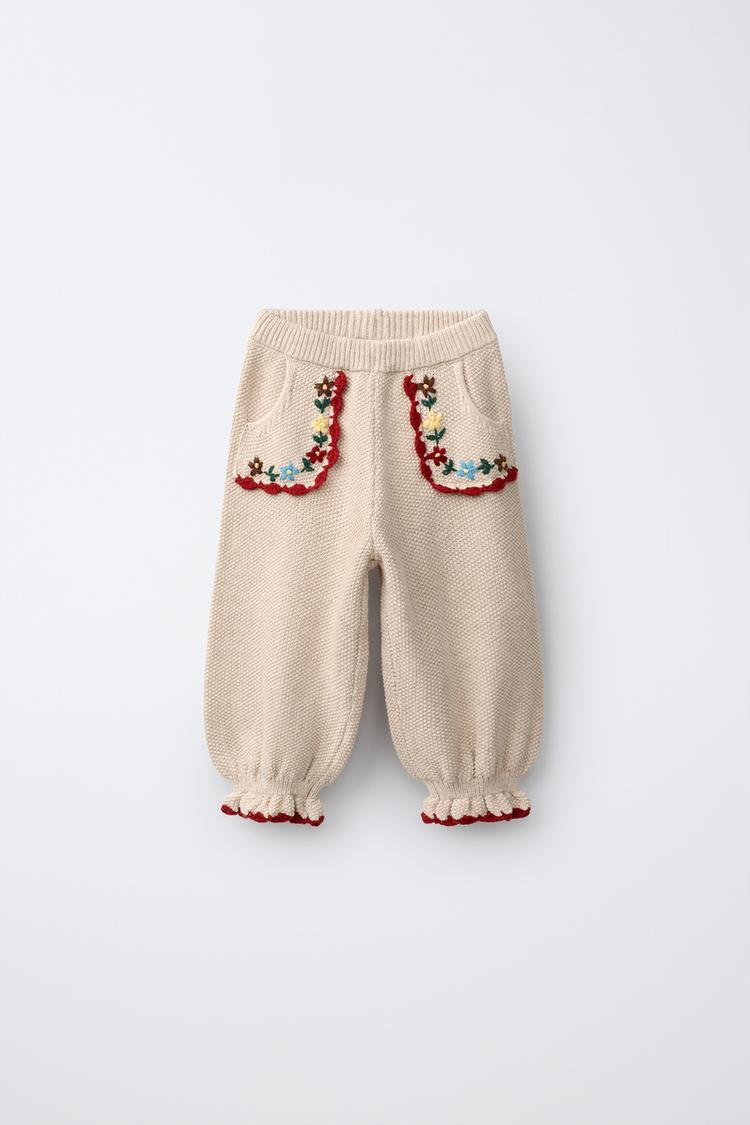 Pantalon punto bombacho bordado