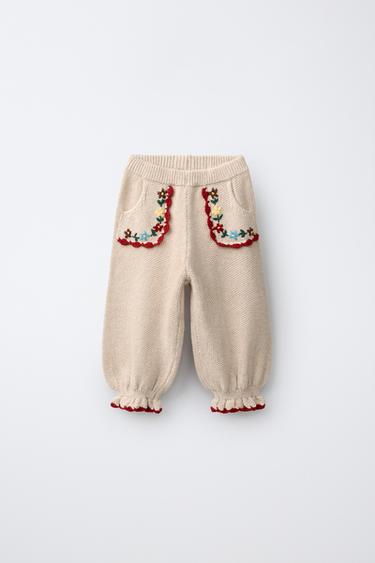EMBROIDERED BLOOMER PANTS — Light beige 1