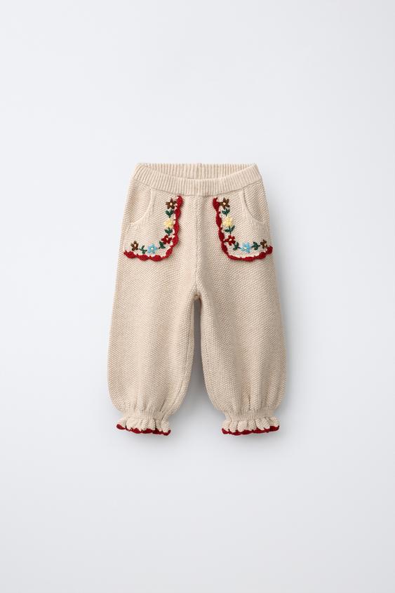 Zaras STICKAD BYXA MED BRODERI - Ljust beige - Bild 0