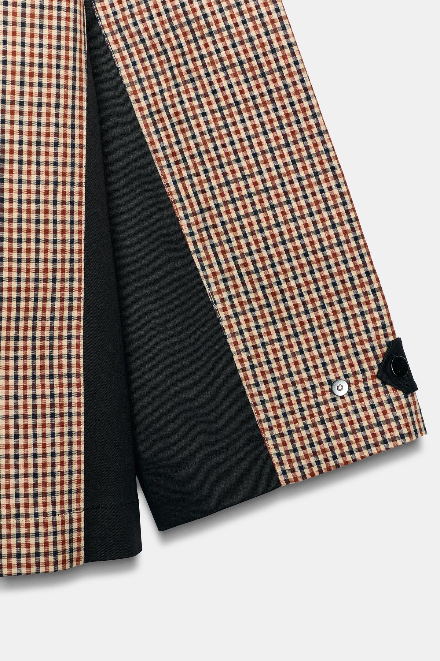 Женская куртка Zara ZW Collection Checked Cropped Parka, цвет: Коричневый / Экрю — фото 8