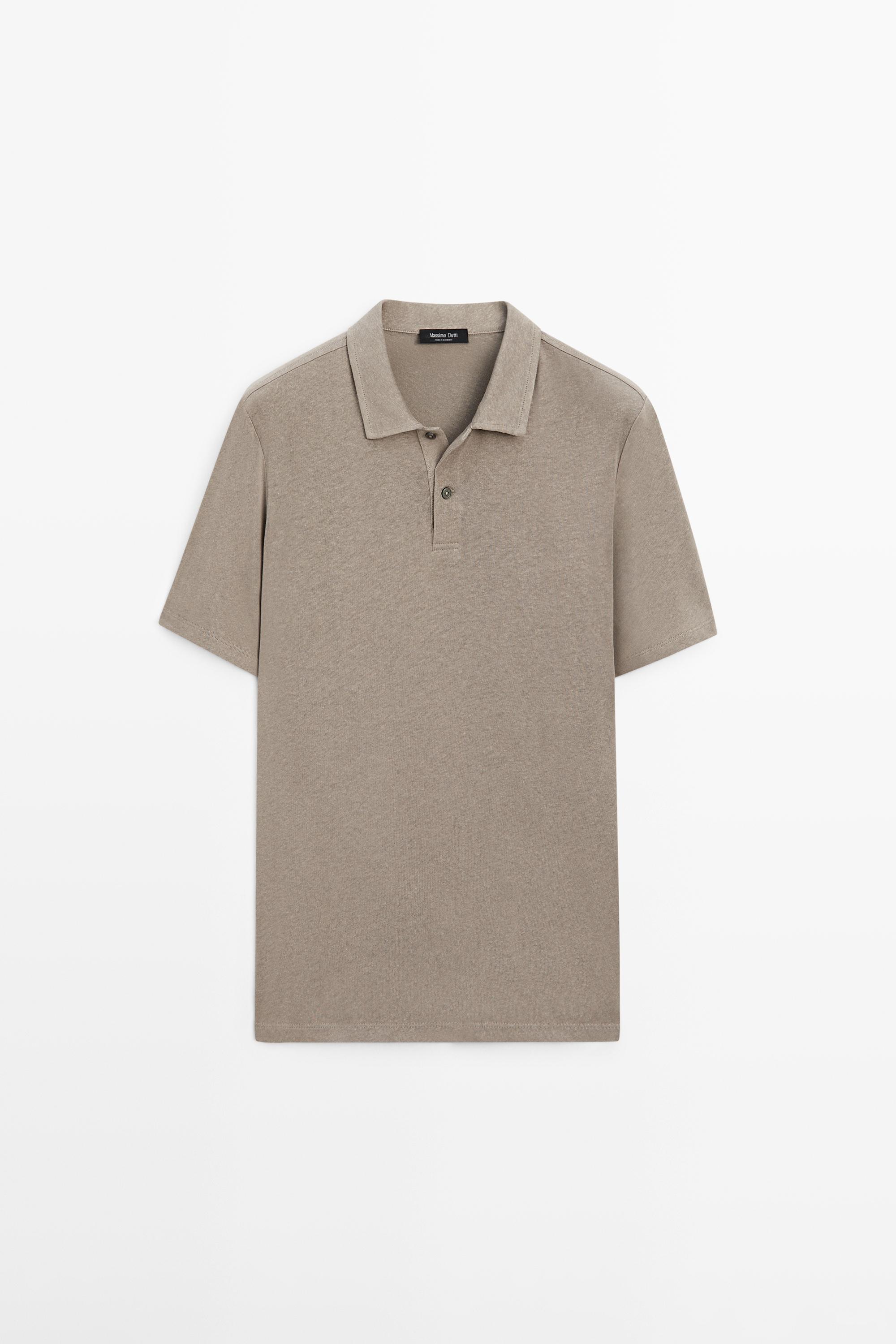 Linen and cotton short sleeve polo shirt