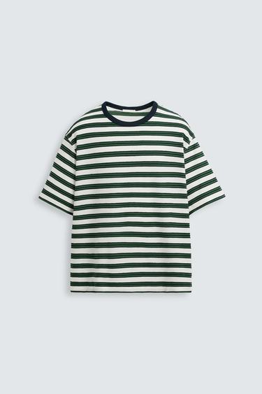 CAMISETA JACQUARD RAYAS - Verde / Crudo de Zara