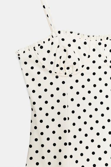 ROBE MI-LONGUE CORSAGE À POIS - Blanc / Noir de Zara - Image 7