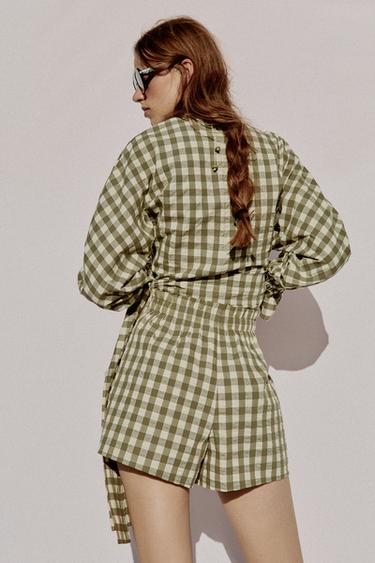 VESTE À NŒUD À CARREAUX VICHY - Vert moyen de Zara - Image 3
