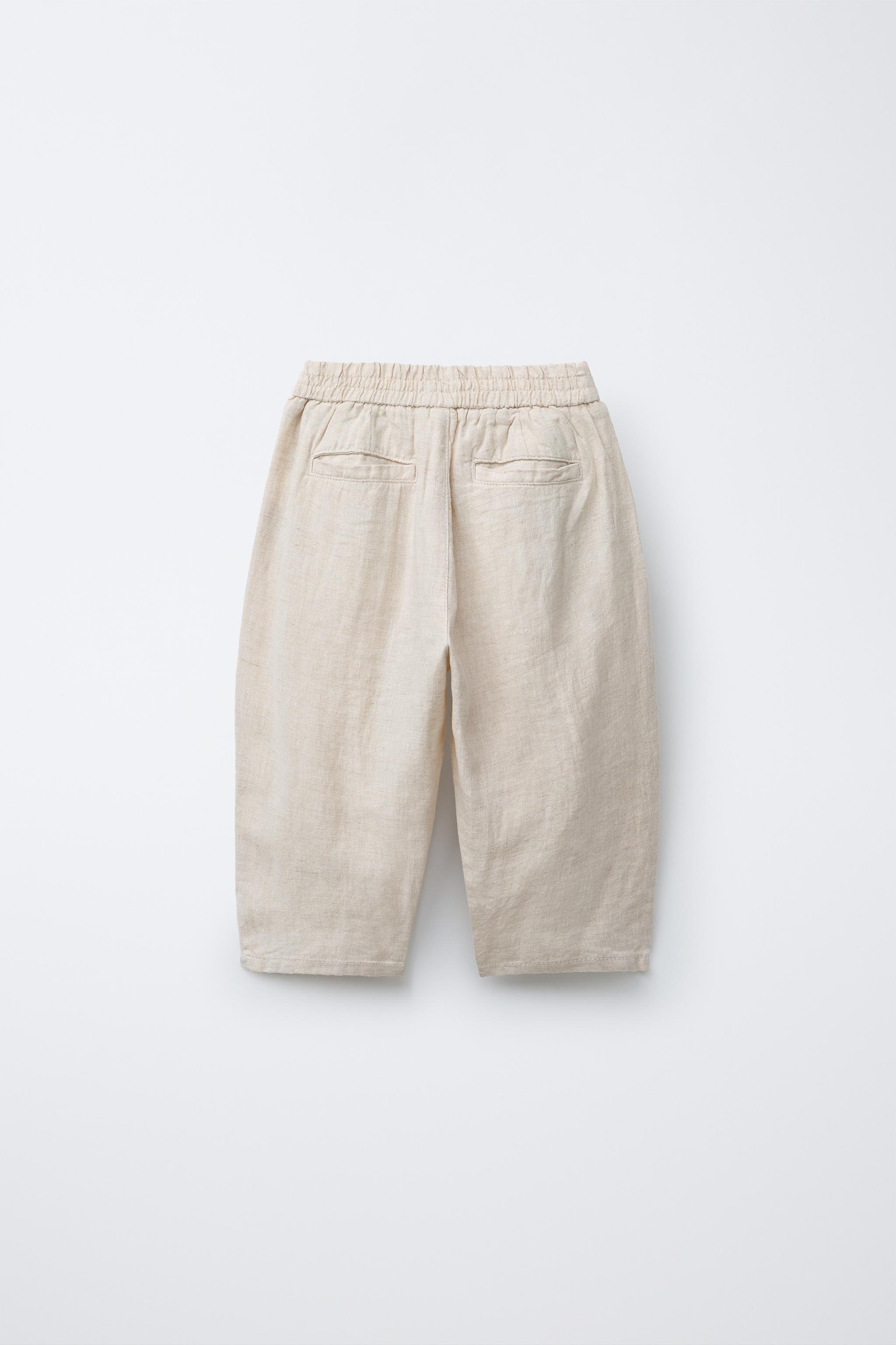 バルーンスリーブパンツ、リネン100% - ライトベージュ | ZARA