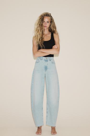 HIGH-WAIST BARREL TRF JEANS - Light blue by Zara