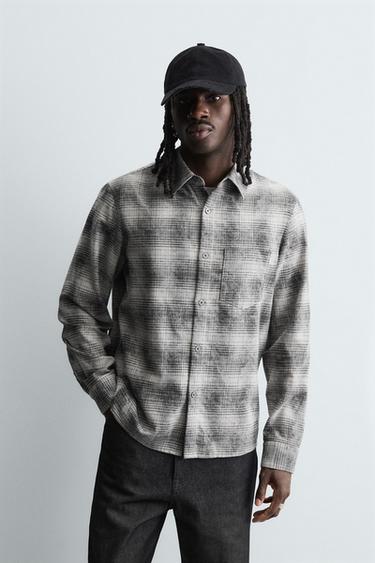 チェック柄リラックスフィットシャツグレーZaraのチェック柄リラックスフィットシャツ - グレー