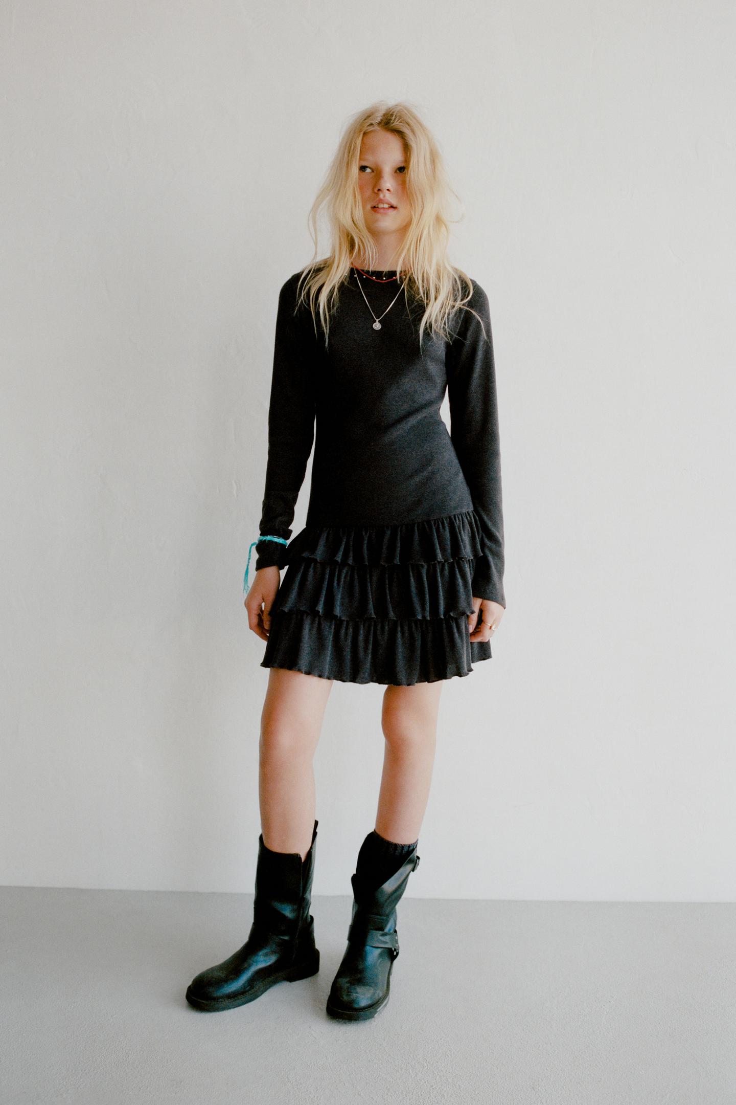 Детское платье Zara Studded Ruffle, цвет: Антрацитовый серый — фото 1
