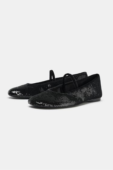 BALLERINES À PAILLETTES - Noir de Zara - Image 1