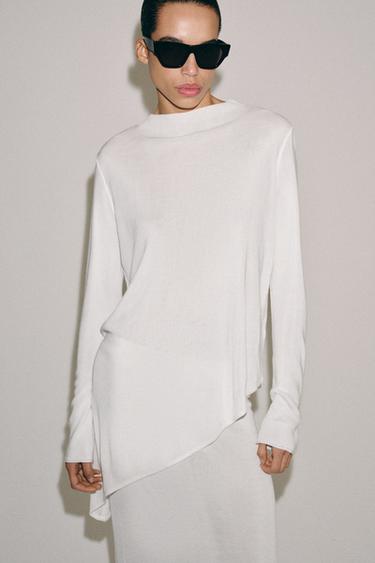 ASYMMETRIC LONG KNIT JUMPER - White by Zara
