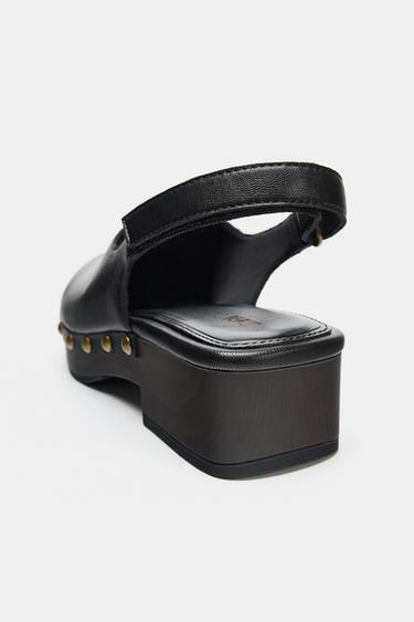 LEATHER CLOGS WITH STUDS - Black by Zara - Image 4