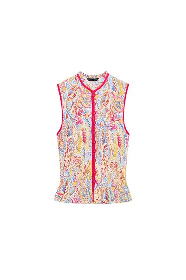 PRINTED TOP WITH CUTWORK EMBROIDERY - Multicoloured by Zara