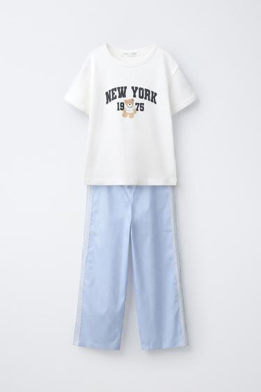 Zara 6-14 歲/條紋小熊睡衣 - 藍色