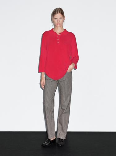 Jeans straight fit tiro bajo rayas - Azul tinta de Zara - Imagen 0