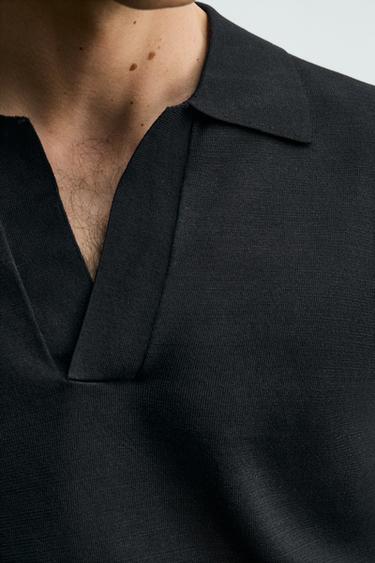 REGULAR FIT KNIT POLO SHIRT - Black by Zara - Image 4