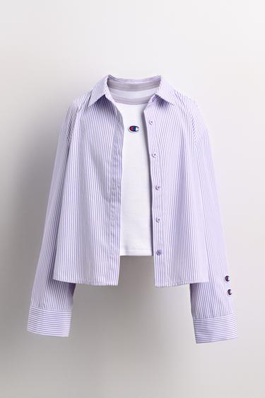 PACK CHEMISE POPELINE RAYÉE AVEC DÉBARDEUR EN MAILLE CHAMPION ® X ZARA - Mauve clair de Zara