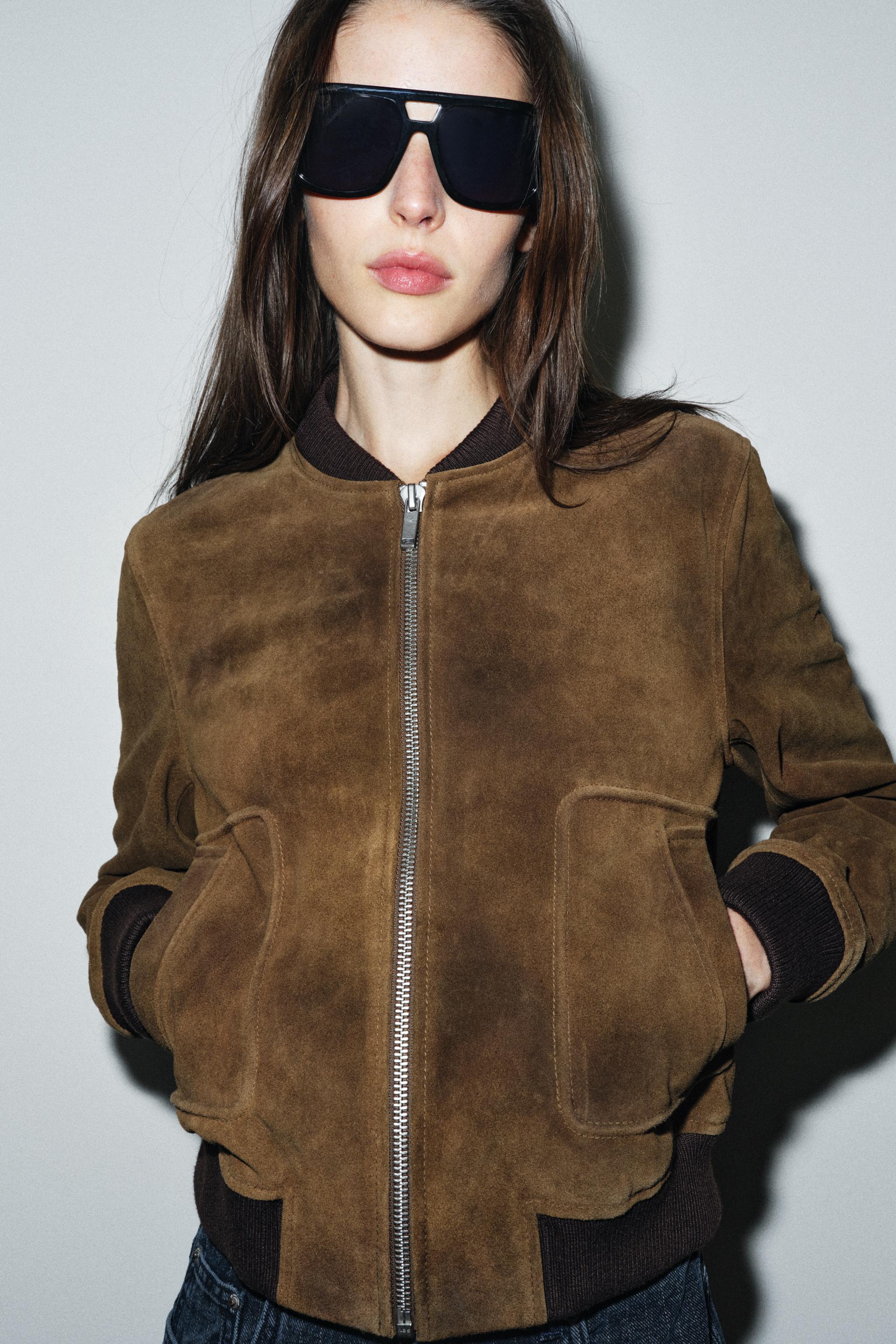 100% SUEDE BOMBER JACKET ZW COLLECTION LIMITED EDITION - Dark