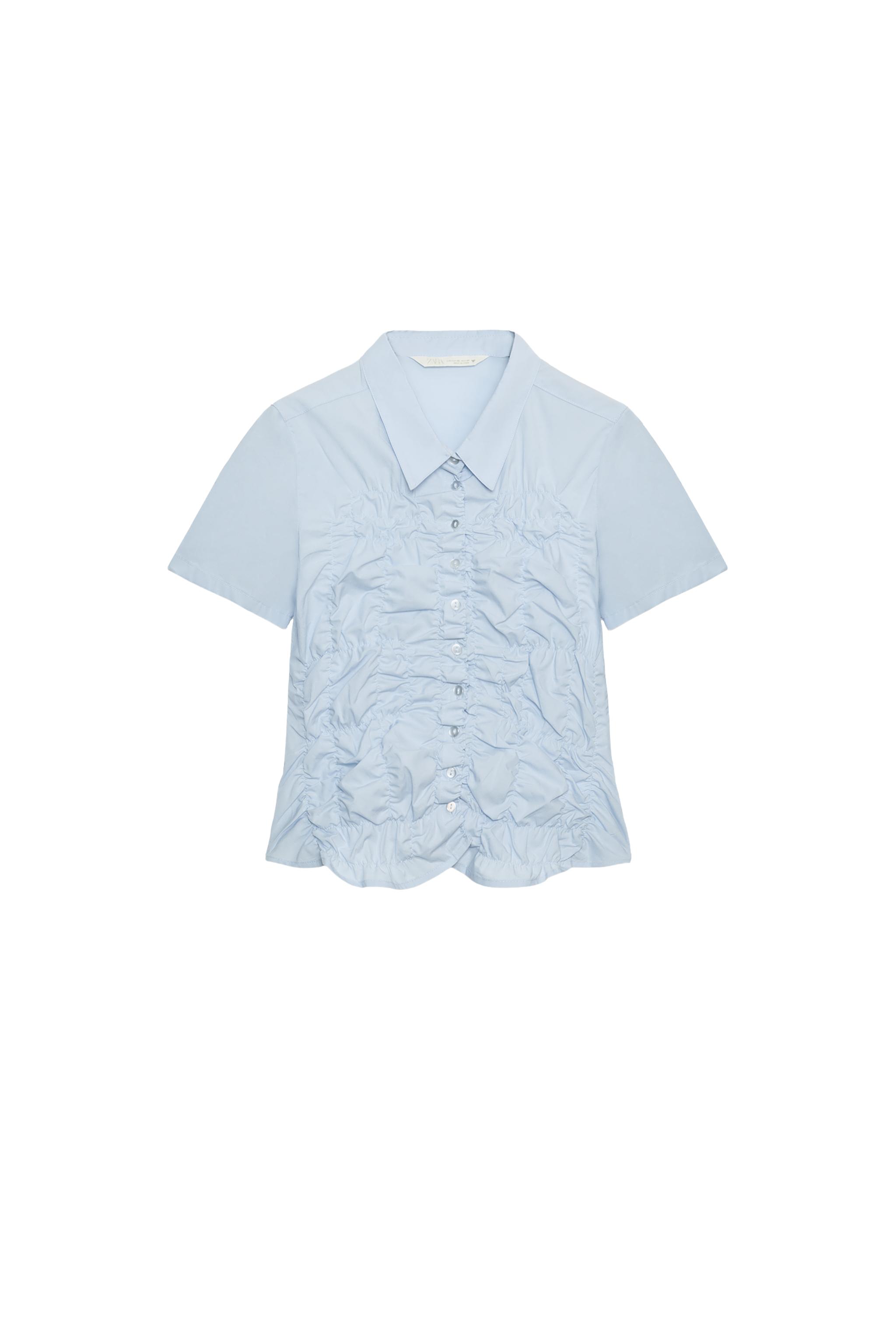 ギャザー入りポプリンシャツ - ホワイト | ZARA Japan / 日本