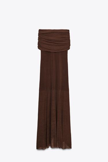 STRICKKLEID MIT OFF-SHOULDER-PARTIE - Dunkelbraun von Zara