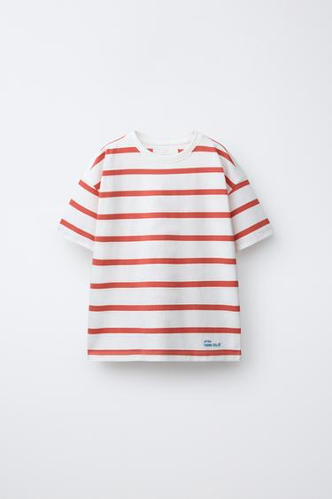 HEAVY WEIGHT STRIPED SLOGAN T-SHIRT - Red Stripe by Zara