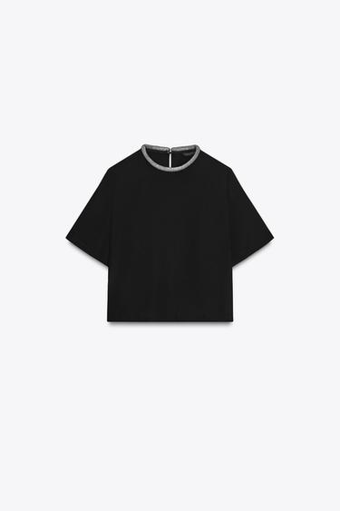 TOP WITH GLITTER NECK - Black by Zara - Image 5