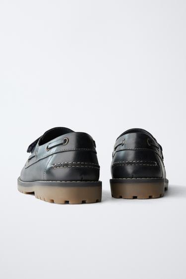 LEATHER BOAT SHOES - Navy Blue by Zara - Image 6
