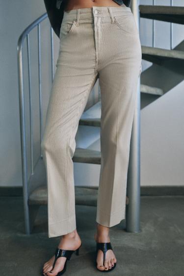 Zara ZW COLLECTION MID-RISE BOOTCUT CROPPED FLARE JEANS - Ecru / Marl