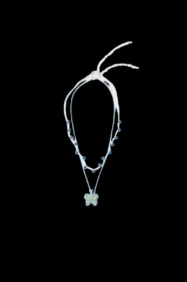 PACK DOS COLLARES ABALORIOS MARIPOSA Y FLORES - Azul de Zara