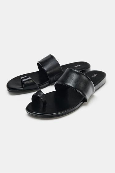 SANDALES PLATES EN CUIR - Noir de Zara - Image 1